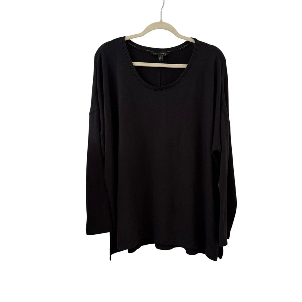 Banana Republic XXL Black Relaxed Fit Scoop Neck Top 3/4 Sleeve Blouse